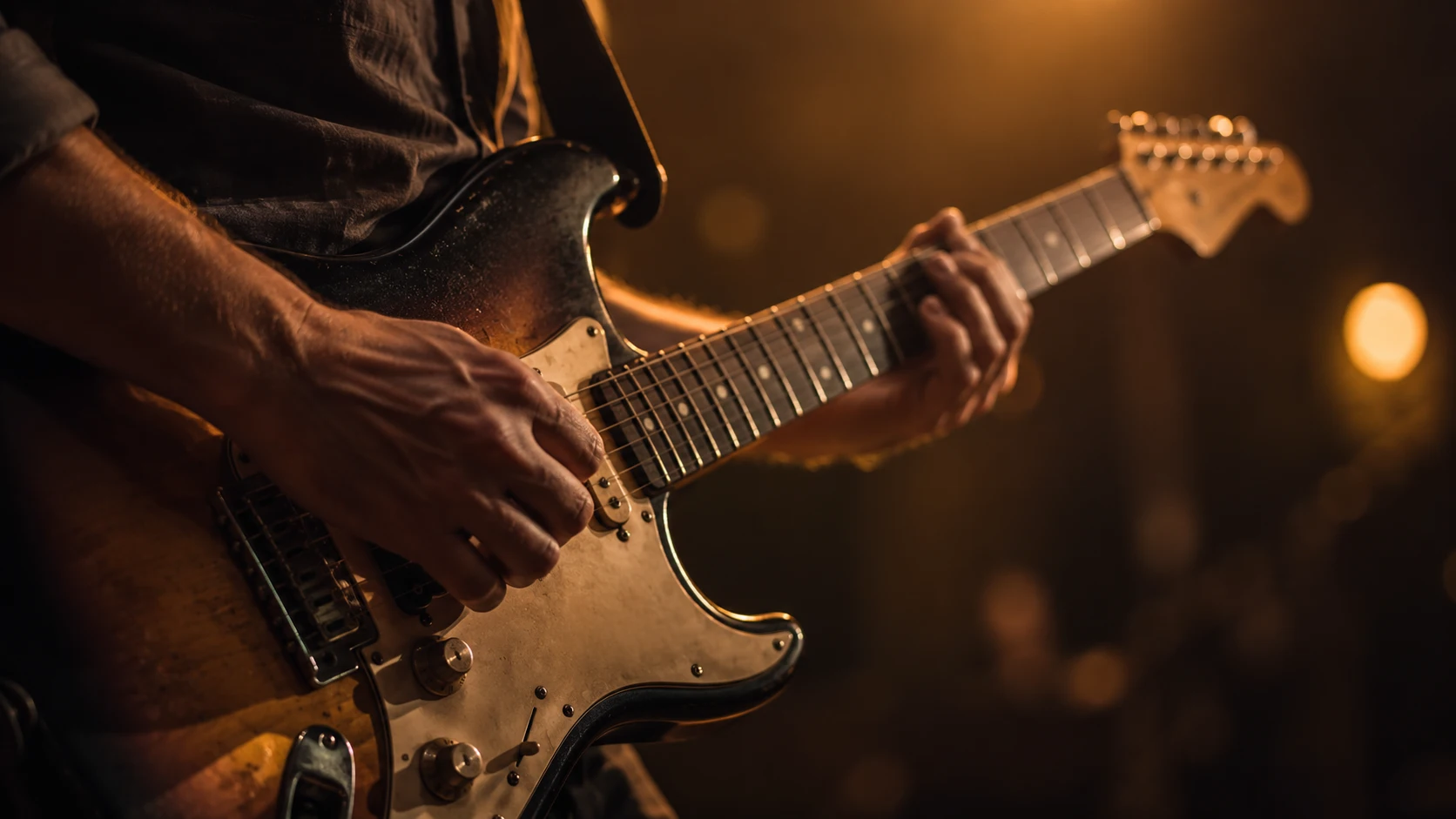 Detalle de guitarra en vivo, imagen referencial